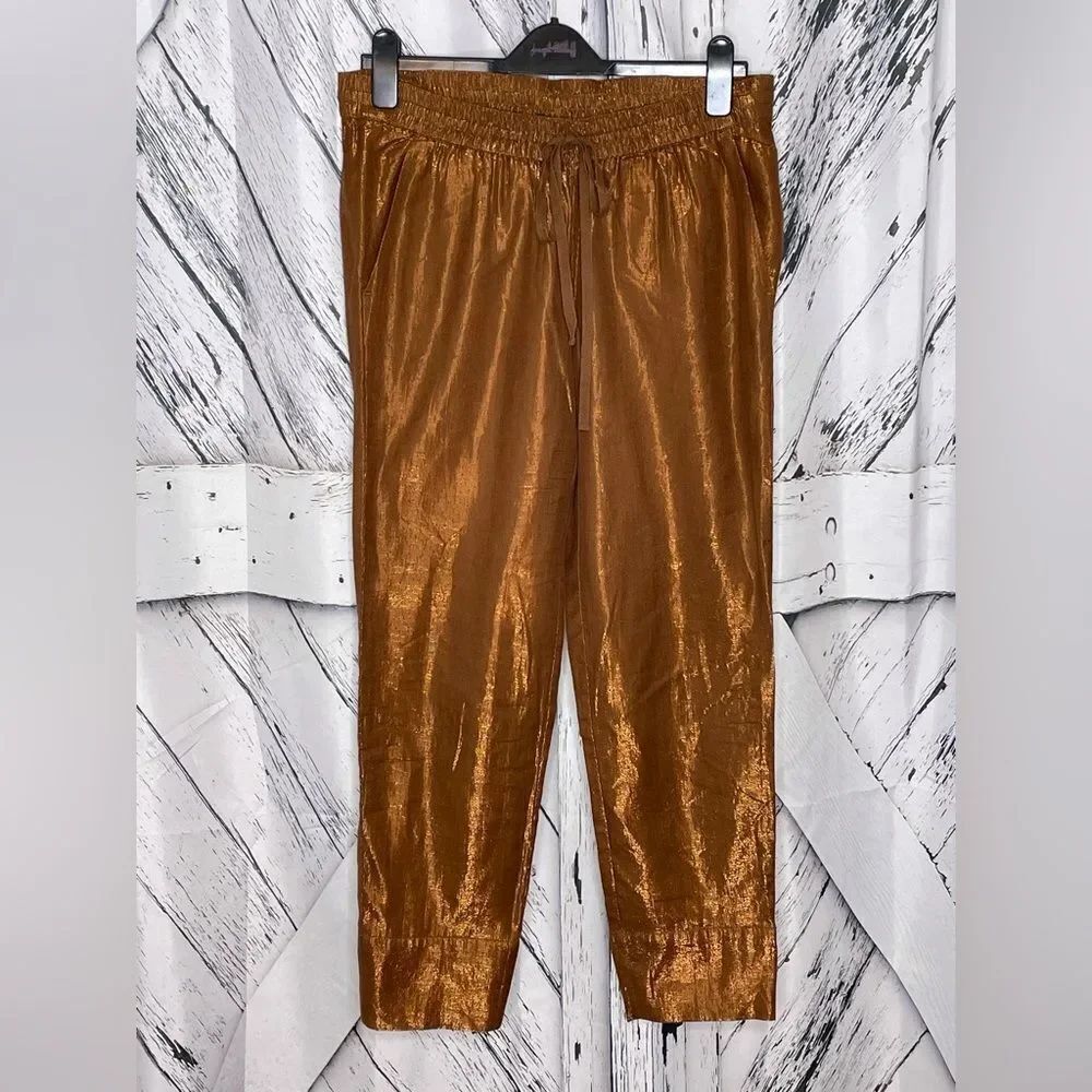 J Crew Pull On Pants Copper Metallic Cotton Blend Size 2